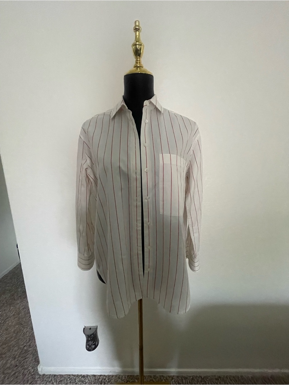 AYR The Deep End Button Down Shirt Red White Stripe Oversized 100% Cotton